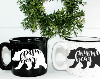 Momma Bear || Papa Bear || Mama And Papa Bear Gift Set || Campfire Mug || Mama And Papa Bear Mugs || Winter Mug || 15 ounces