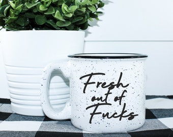 Fresh Out Of Fucks Campfire Mug || Adulting Mug || Funny Speckled Mug || Mom Coffee Mug Gift