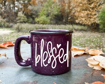 Blessed Coffee Mug || Thankful Grateful Blessed || Speckled Mug || Mother's Day Gift || Best Friend Gift