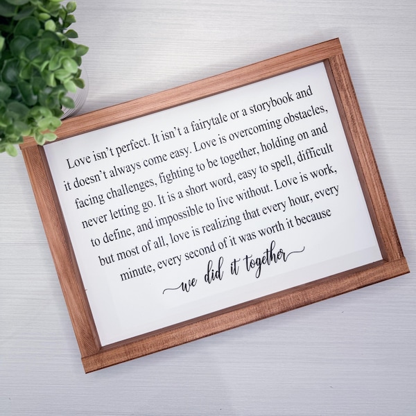 We Did It Together Wood Sign | Graduation Farmhouse Decor | Couples Achievement Gift | Inspirational Framed Wood Gift | Printed Sign