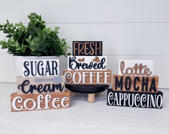 Letreros decorativos de café apilados / Letreros de madera para cocina estilo rústico, bandeja escalonada para barra de café