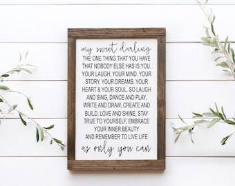 My Sweet Darling Live Life As Only You Can Wood Sign || Daughter Sign || Inspirational Sign || Kids Room Framed Decor || Framed Sign