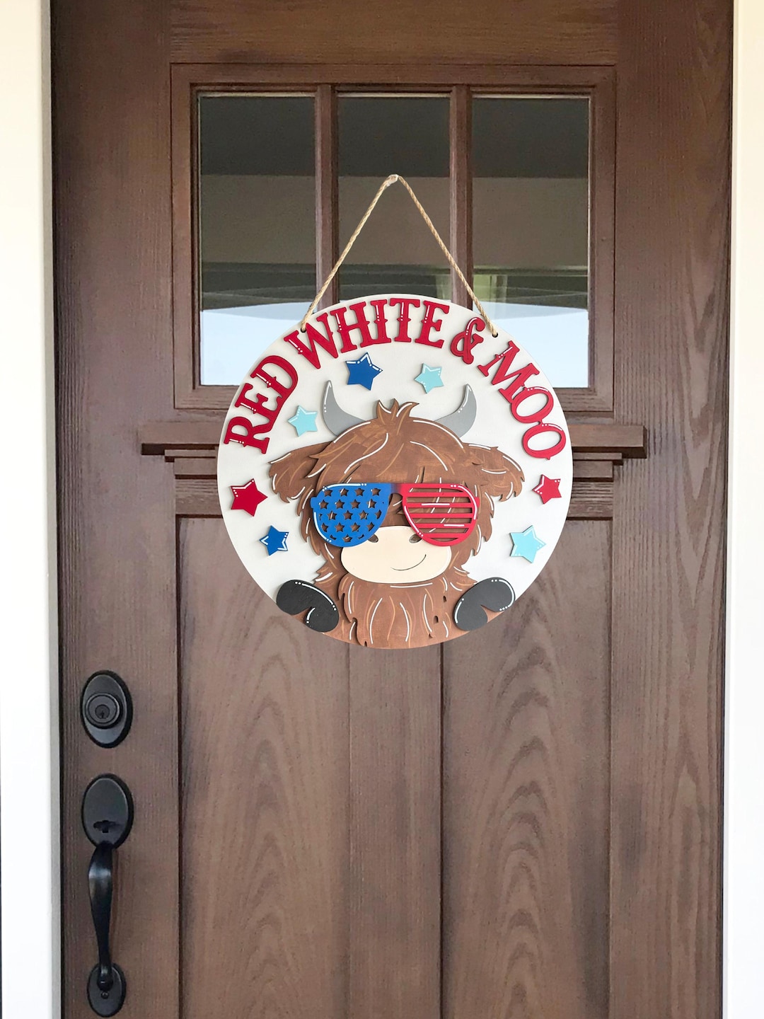 Highland Cow Red White and Moo Door Sign - Etsy