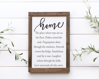 Home Description Wood Sign || Home With Kids Framed Sign || Every Mom&#39;s House || Family sign || House With Kids Decor || Love Surrounds All