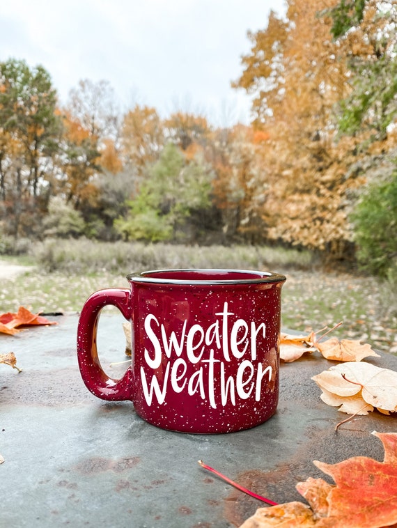 Warm and Cozy Campfire Mug Christmas Mug Holiday Coffee Mug Holiday Decor  Red Campfire Mug Enamel Mug Christmas Coffee Cup 