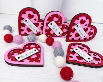 Decoración de corazón de San Valentín de madera hecha a mano / Bandejas escalonadas para estantes
