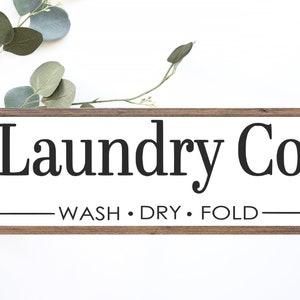 Laundry Co. Wash Dry Fold Wood Sign || Laundry Room Sign || Framed Wood Sign