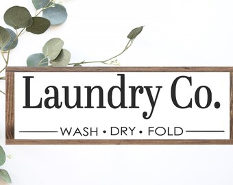 Laundry Co. Wash Dry Fold Wood Sign || Laundry Room Sign || Framed Wood Sign