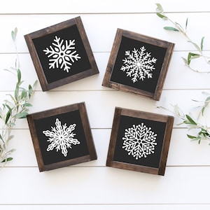 Snowflake Wood Sign || Black and White Snowflake || Winter Framed Sign || Christmas Decor || Winter Decor || Framed Signs