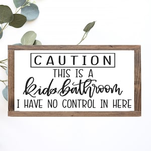 Let op: dit is een houten bord voor de kinderbadkamer || Leuk kinderbadkamerbord || Houten ingelijst bord || Grappige badkamerdecoratie