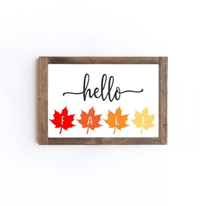 Letrero de madera con la frase Hola otoño // Letrero con hojas // Lindo letrero otoñal para la sala de estar // Decoración otoñal