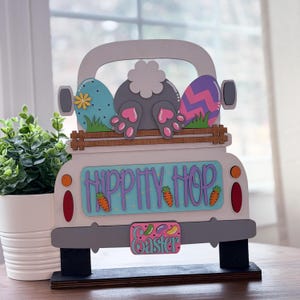 Layered Wooden Easter Truck Decor | Pastel Eggs, Bunny Accents, Farmhouse Spring Sign