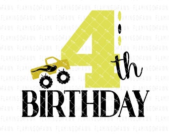 4th birthday monster truck svg cut file, fourth birthday svg, monster truck svg, svg birthday, svg fourth birthday, svg 4th birthday boy svg