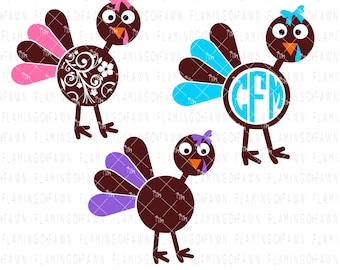 Turkey monogram svg cut files, Thanksgiving svg, Turkey bundle Cutting file. .SVG, .PNG .DXF commercial use thanksgiving monogram svg