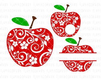 svg-filer, lärarsvg, Apple-blomstringspaket, läraräpple-svg, filtyper .SVG, .DXF .PNG Silhouette Studio, skärfil, kommersiellt bruk