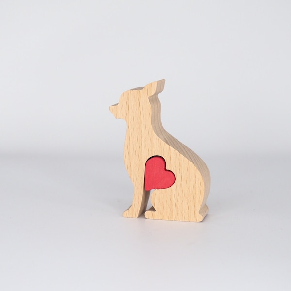 Chihuahua with personalised love heart, Chihuahua wooden statue figurine, memorial memento, Mother's day gift for god mum, pet sitter walker