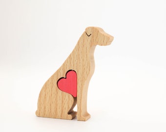 Figurine de dogue allemand avec coeur personnalisé, petit souvenir en bois, cadeau d'anniversaire pour propriétaire de dogue allemand, cadeau de fête des mères pour chien