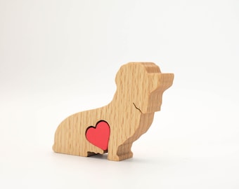 Dandie Dinmont Terrier with personalised heart, Mother's day dog mum gift, Dandie Dinmont memorial wooden statue, personalised dog figurine