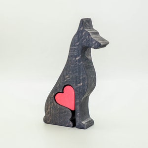 Black Doberman with personalised heart keepsake, new dog owner gift, doberman birthday wooden cake topper, Mother's day gift for dog mom