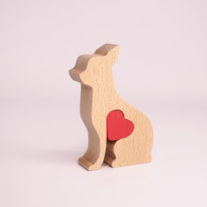 Chihuahua with personalised love heart, short-haired Chihuahua wood statue, farewell memorial gift, dog owner wedding anniversary gift wife