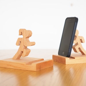 Personalised Runner Wooden Phone Stand, Marathon Runner Accessories, Funny Office Running gift for her image 1