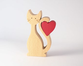 Cat figurine with personalised heart, Mother's day gift from cat, crazy cat lady long distance keepsake, cat sitter thank you, memorial gift