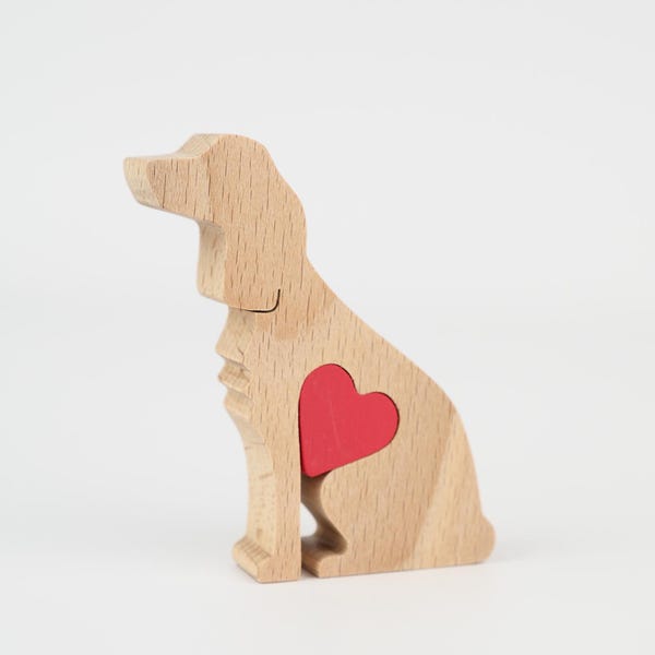 Gepersonaliseerde houten standbeeld cocker-spaniël, gegraveerd liefdeshartornament voor hondenliefhebber, cadeau ouders huisdier