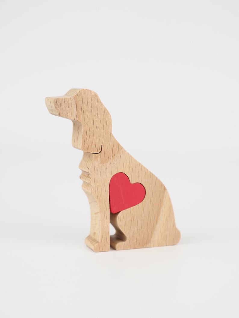 Personalised Cocker Spaniel Wooden Statue, Engraved love heart ornament for dog lover, pet parent gifts Natural Wood