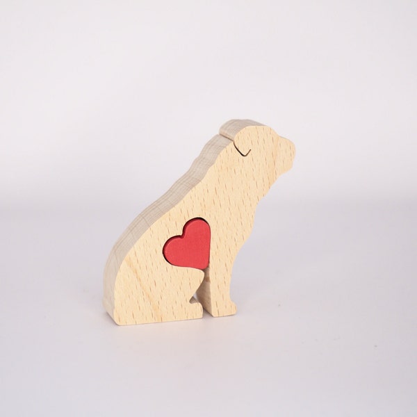 Figurine de petit bouledogue avec coeur personnalisé, premier cadeau de fête des mères de bouledogue anglais, souvenir commémoratif pour le propriétaire de bouledogue britannique