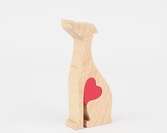 Personalised Wooden Greyhound Figurine, Mother's day gift from dog, love heart dog mum present