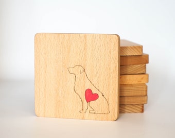 Personalized Golden Retriever Wooden Coaster, Dog Lover Home Decor Gift