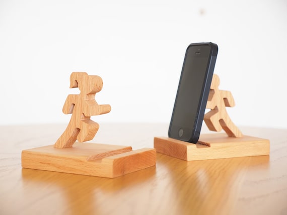 Personalised Runner Wooden Phone Stand, Marathon Runner Accessories, Funny Office Running gift for her