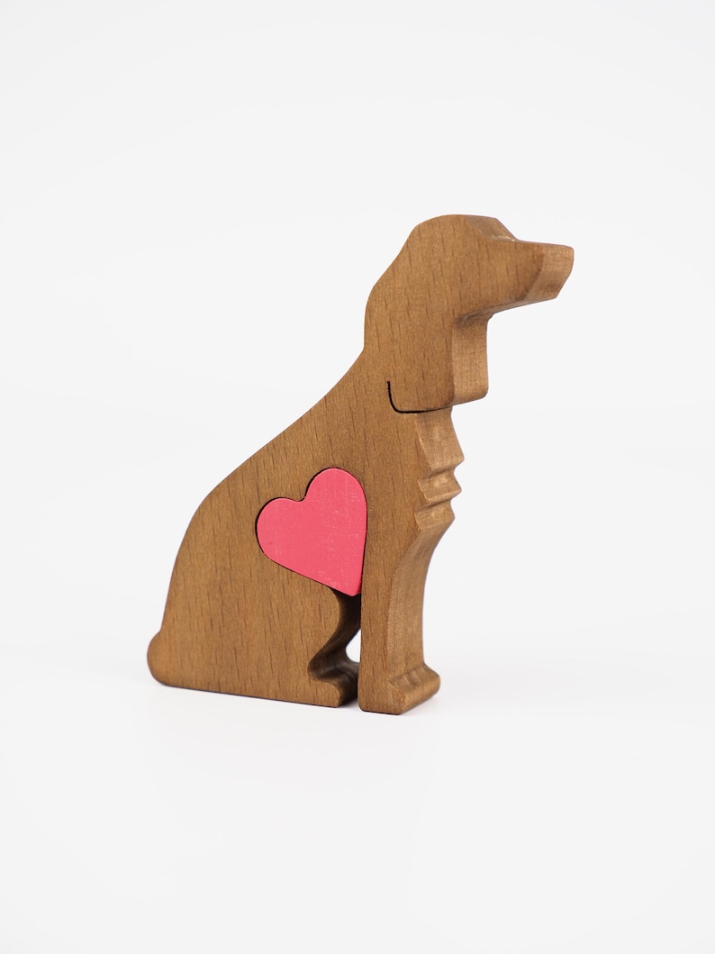 Personalised Cocker Spaniel Wooden Statue, Engraved love heart ornament for dog lover, pet parent gifts Brown