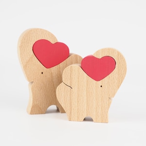 Personalised elephant with heart, wooden 5 year wedding anniversary gift for couple, long distance couple gift, present for husband and wife
