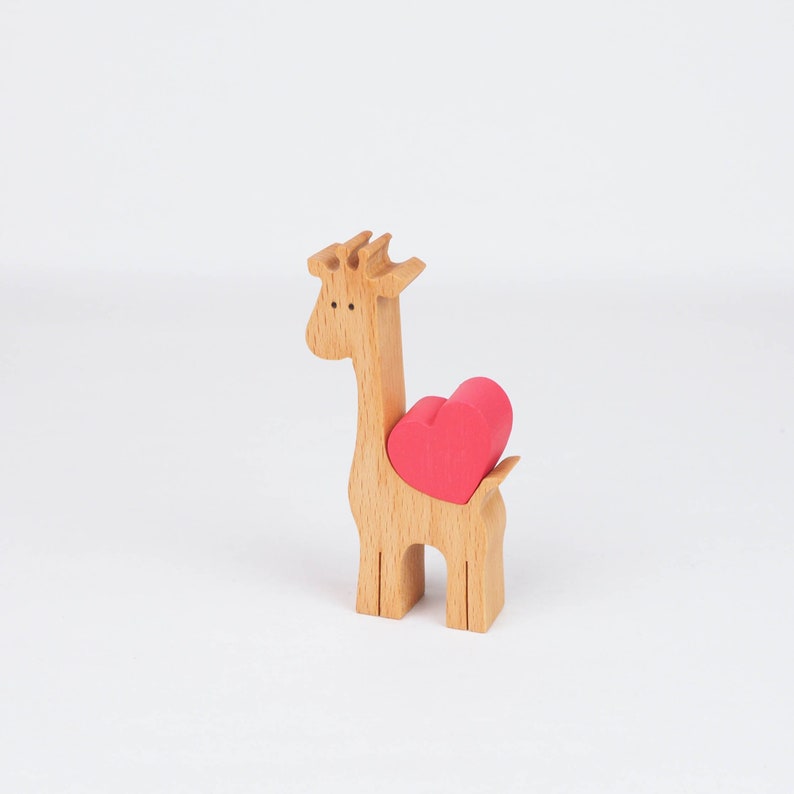Giraffe figurine with personalised heart, miniature keepsake long distance friendship, Valentines day gift for her first time mother package image 1