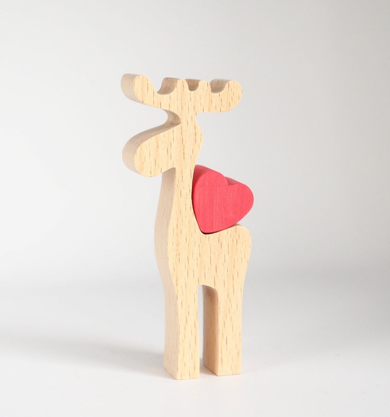 Little Mother's day Moose, Wooden Moose figure with Personalised Love Heart, Mother's Day gift for mum, Pick me up gift, Thinking of you image 2