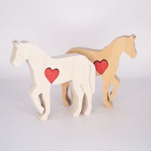 Horse figurine with personalised love heart, Horse gifts for women girls, Mother's day gift from horse, wooden white horse memorial statue