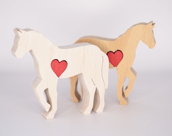 Horse figurine with personalised love heart, Horse gifts for women girls, Mother's day gift from horse, wooden white horse memorial statue