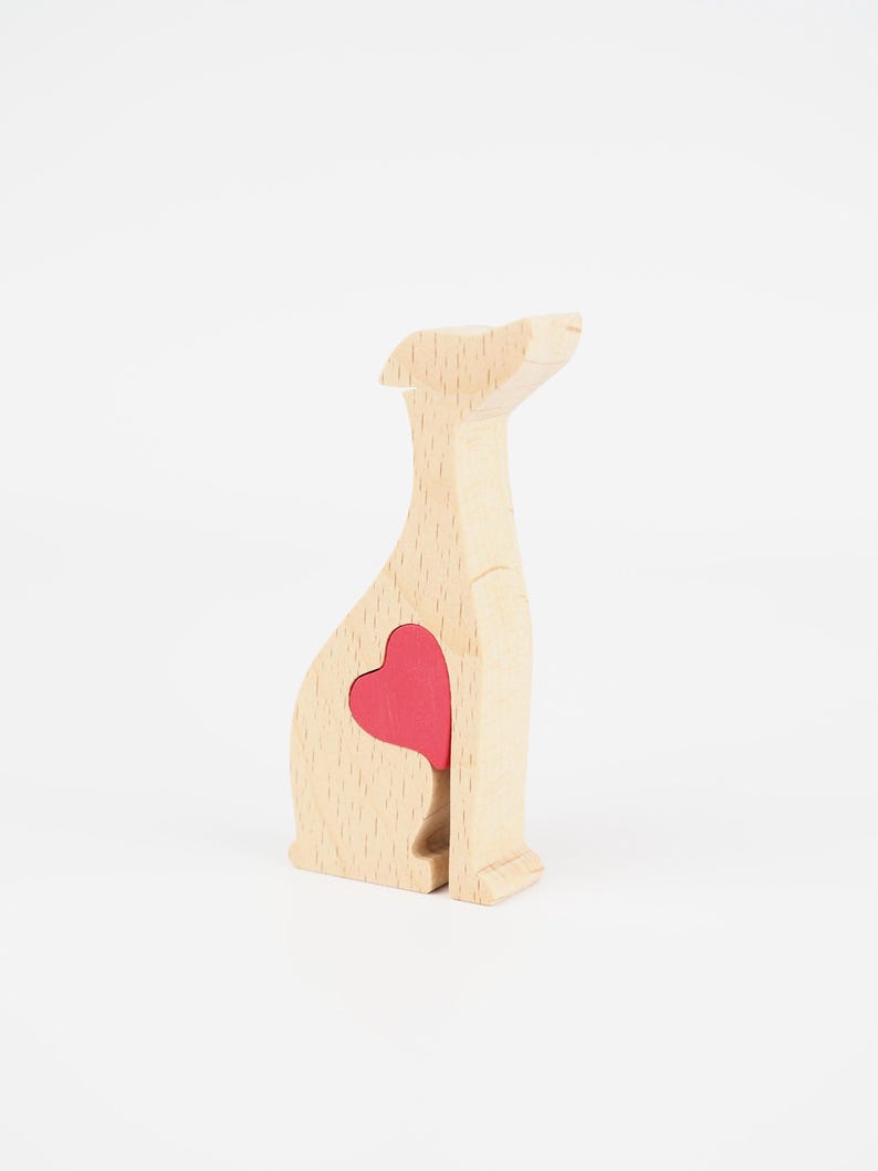 Personalised Wooden Greyhound Figurine, Father's day gift from dog, love heart dog dad present image 3