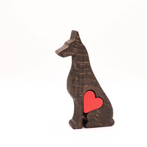 Doberman statue with pointy ears, Doberman Pinscher wooden memorial keepsake, custom pet owner farewell gift, love heart black doberman