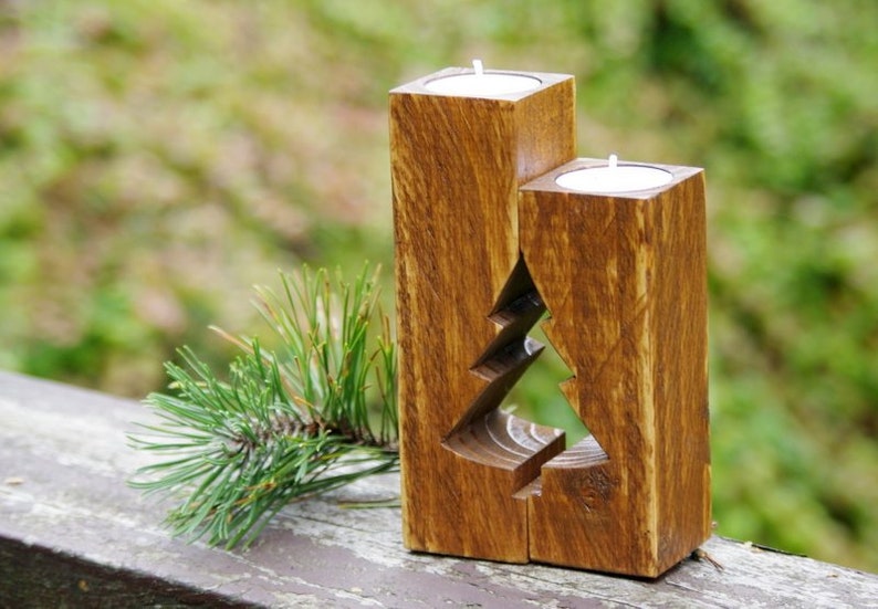 Wooden Christmas tree candle holders rustic Christmas Etsy
