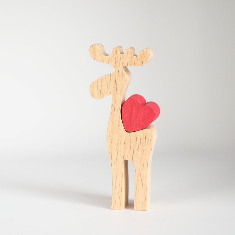 Little Mother's day Moose, Wooden Moose figure with Personalised Love Heart, Mother's Day gift for mum, Pick me up gift, Thinking of you image 3