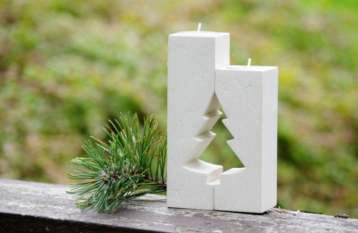 Wooden Christmas Tree Candle Holders Rustic Christmas Etsy