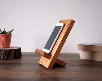 Estación de acoplamiento de madera, soporte para iphone de madera de oficina en casa, soporte para teléfono rústico, regalo de zoom facetime, regalo de bloqueo para colegas compañeros de trabajo en casa