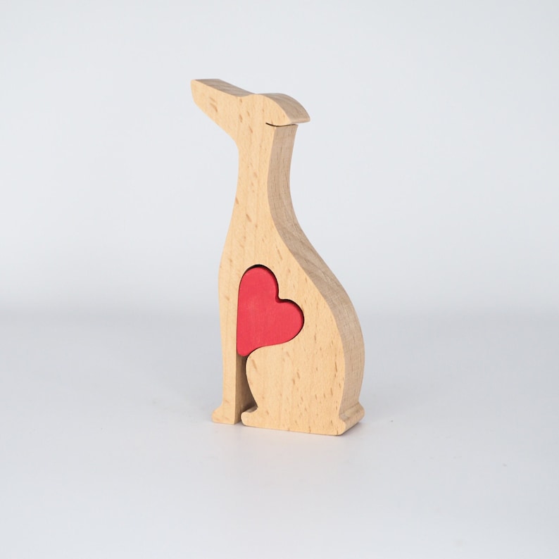 Wooden Greyhound with personalised heart, small owner gift, dog sitter memento, fawn Italy greyhound figurine, Gotcha day, Mother's day gift image 2