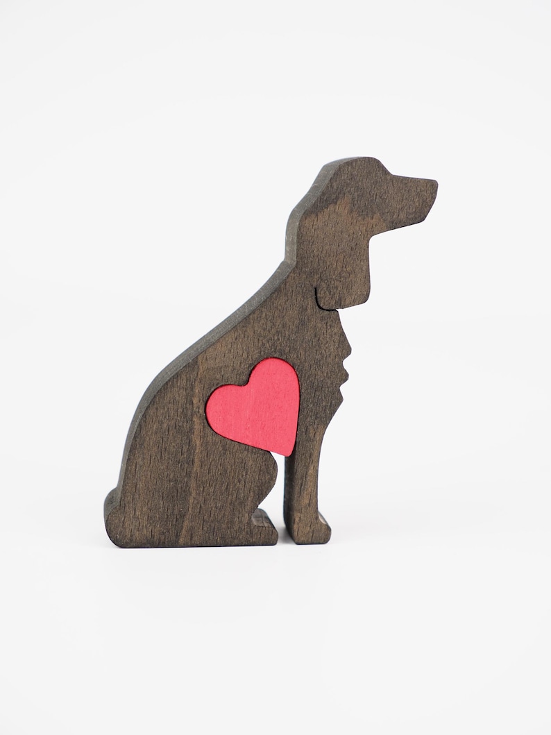 Personalised Cocker Spaniel Wooden Statue, Engraved love heart ornament for dog lover, pet parent gifts Black