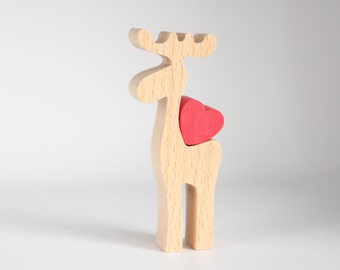Little Mother's day Moose, Wooden Moose figure with Personalised Love Heart, Mother's Day gift for mum, Pick me up gift, Thinking of you