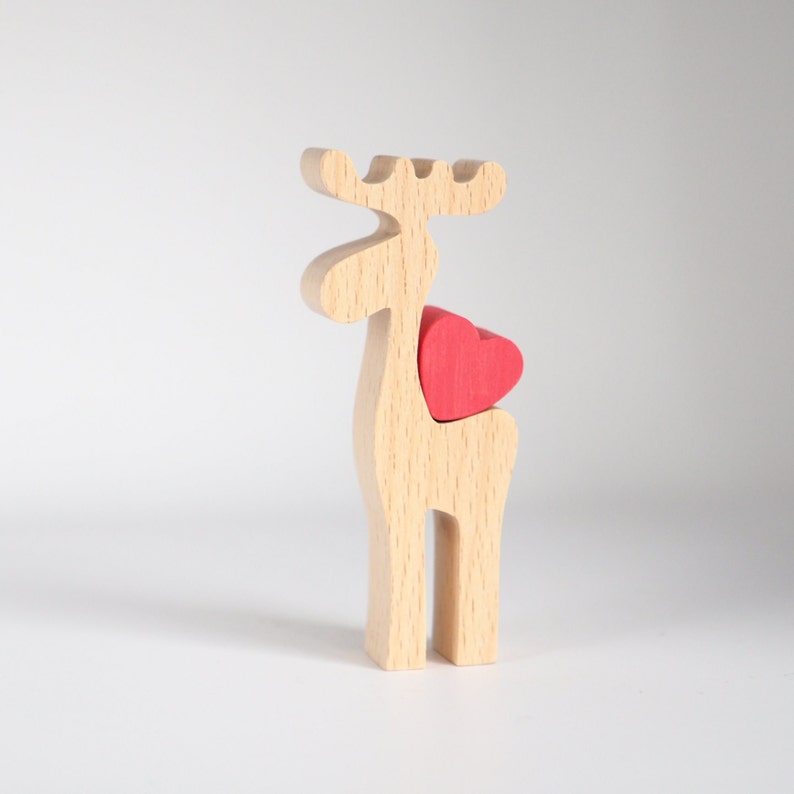 Little Mother's day Moose, Wooden Moose figure with Personalised Love Heart, Mother's Day gift for mum, Pick me up gift, Thinking of you image 1