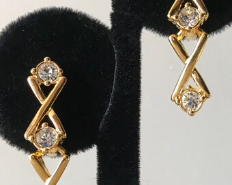 KISSES & HUGS "Crystal Kisses" XO Dangle Earrings ~ Rare Vintage Sarah Coventry New Old Stock ~ Gold Plated ~ Austrian Crystals ~ Signed