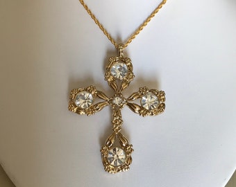 STUNNING BAROQUE CROSS "Angelica" Pendant ~ Rare Vintage Sarah Coventry New Old Stock ~ Large ~ Dazzling Austrian Crystals ~ Signed